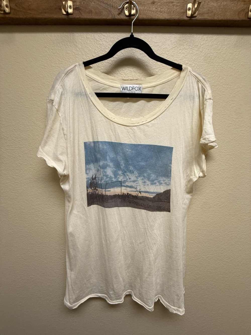 Wildfox Cream Tee with Blue Graphic